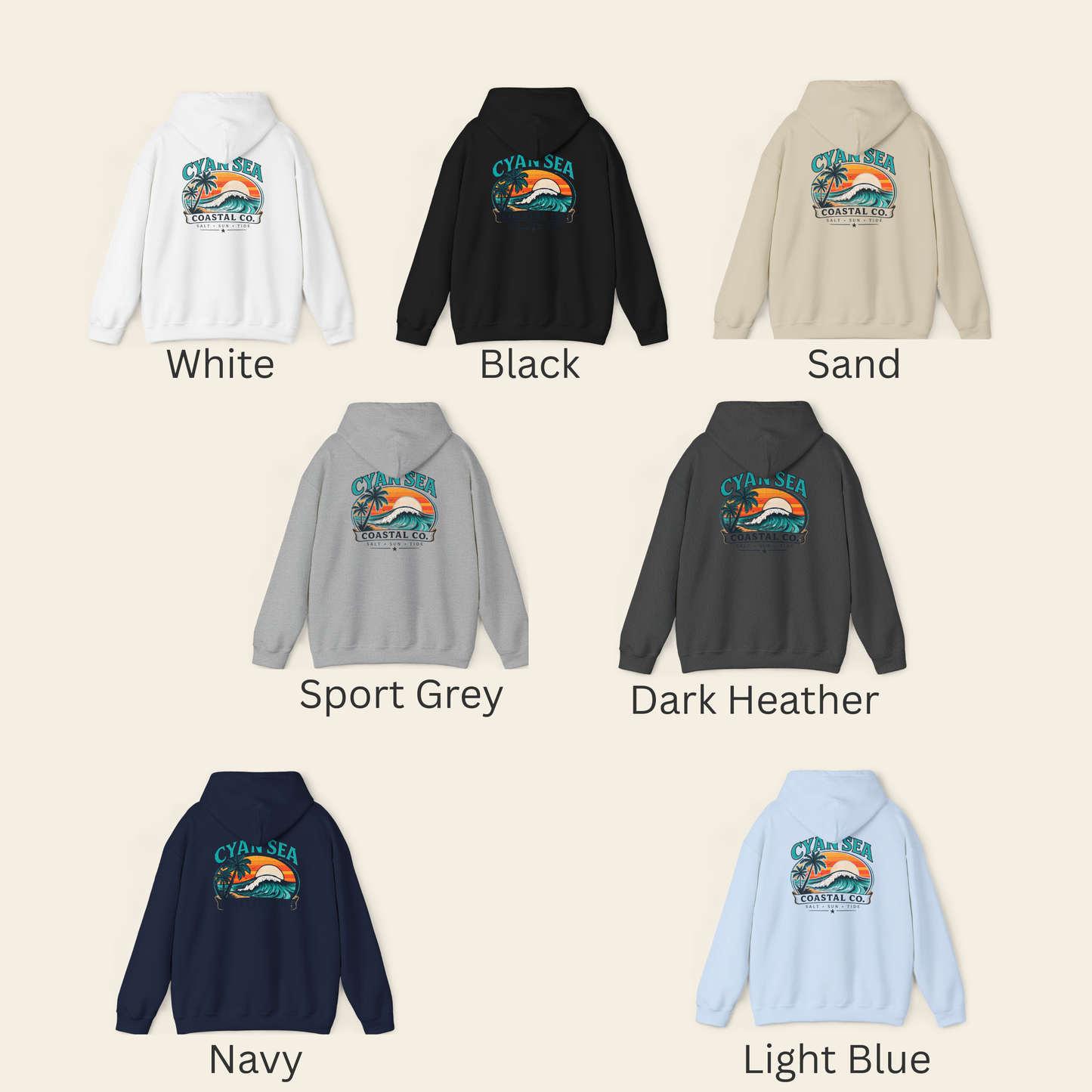 Cyan Sea Coastal Hoodie • Relaxed Beach Pullover • Wild Reed