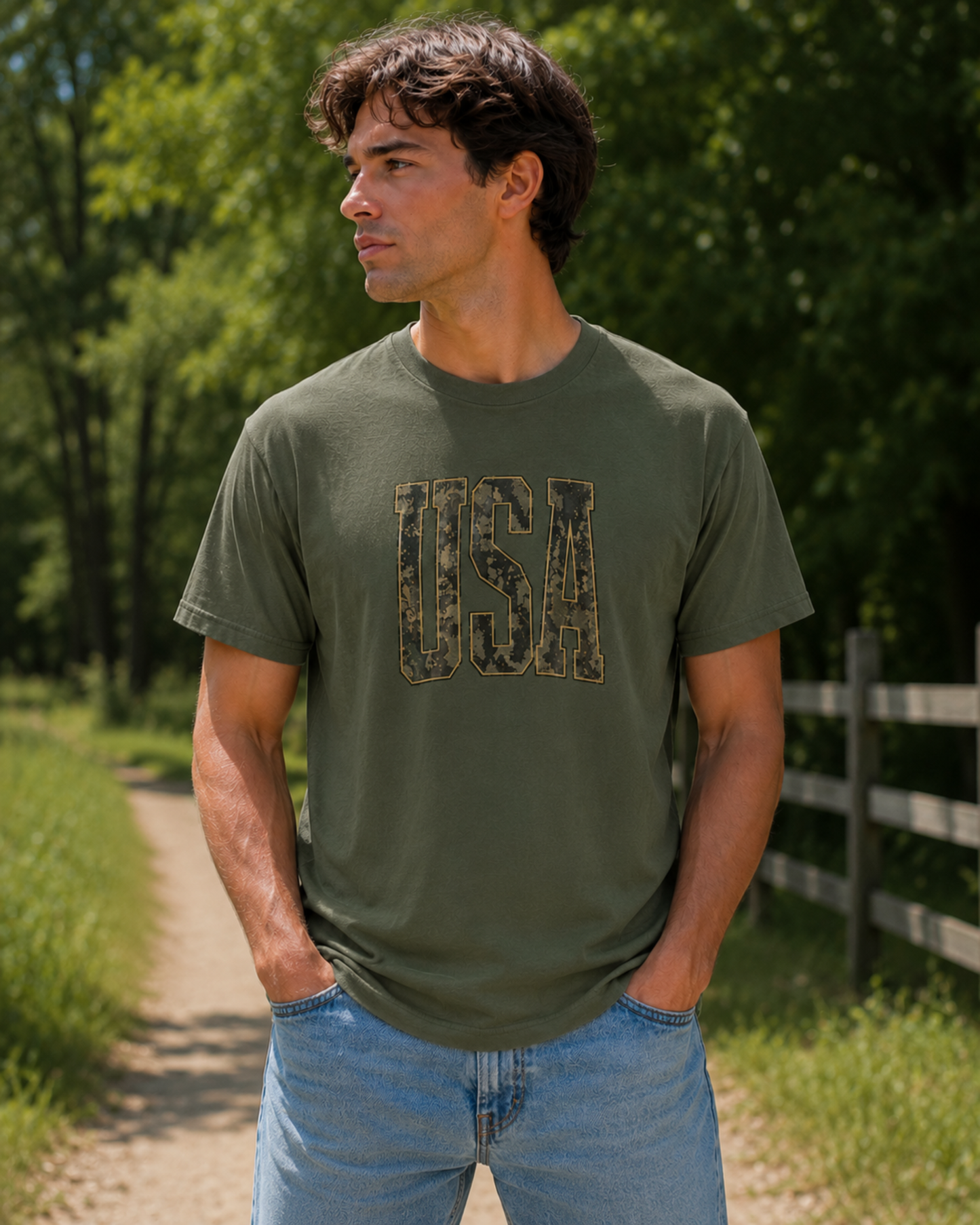 USA Vintage Camo Graphic T-Shirt | Patriotic Distressed USA Tee | Softstyle Unisex Shirt