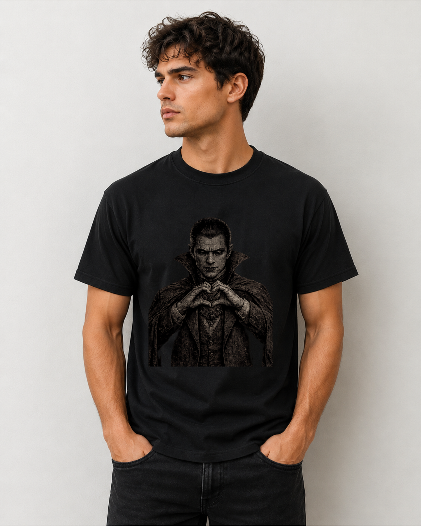 Vampire Heart Hands Stealth Black-on-Black Graphic Tee