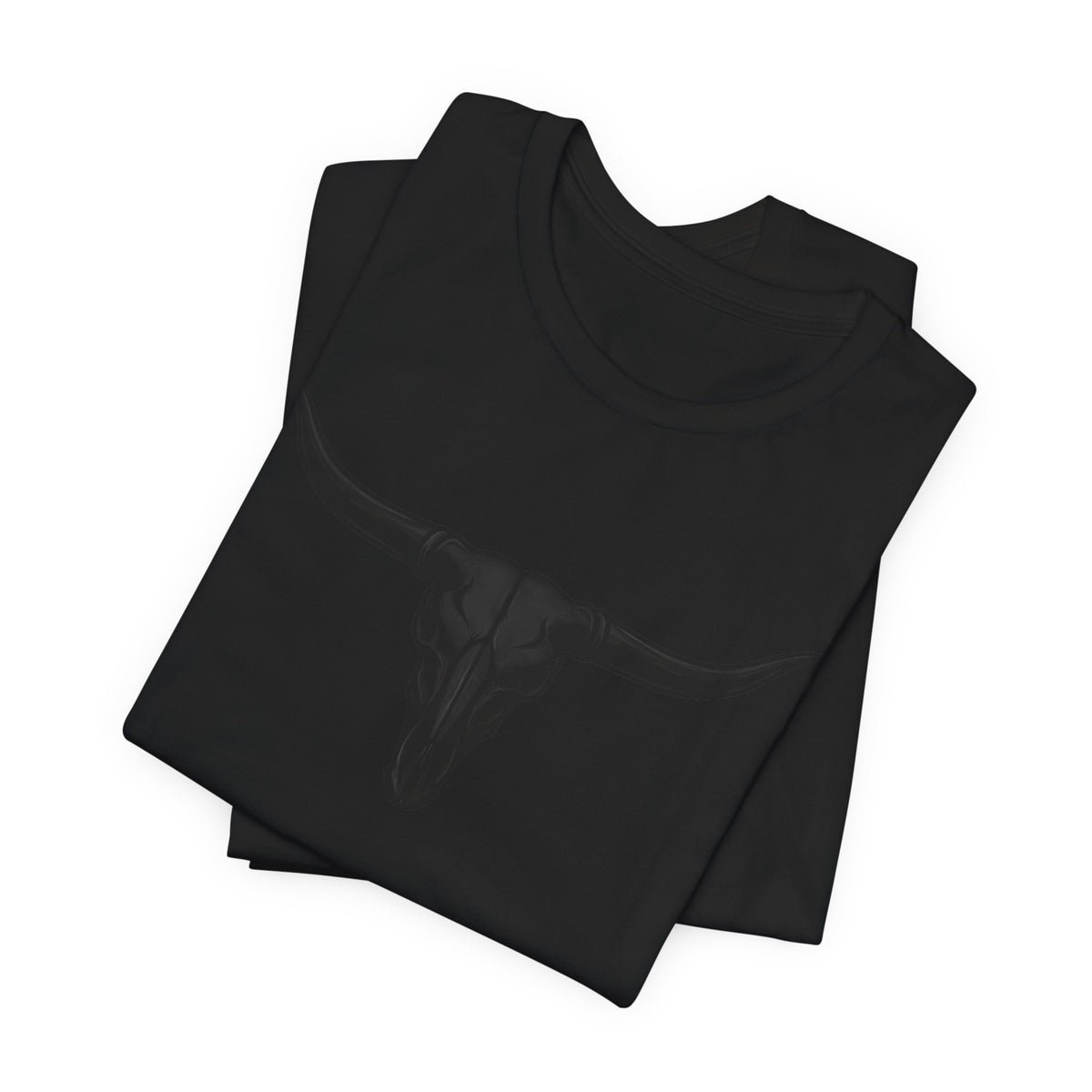 Schwarzes Langhorn-Schädel-Shirt auf Schwarz • Stealth Kollektion • Wild Reed Bekleidung