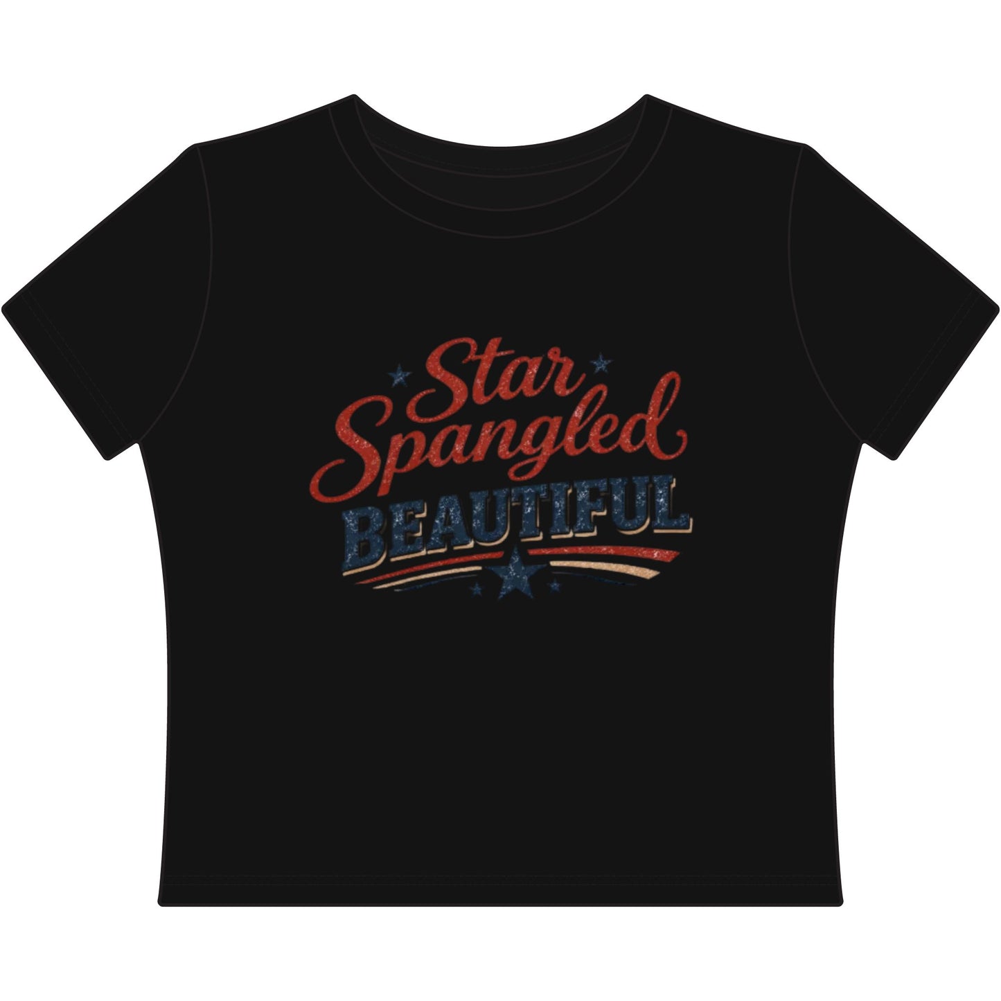 Star Spangled Beautiful Cropped Tee • Patriotic Graphic Baby Tee for Women