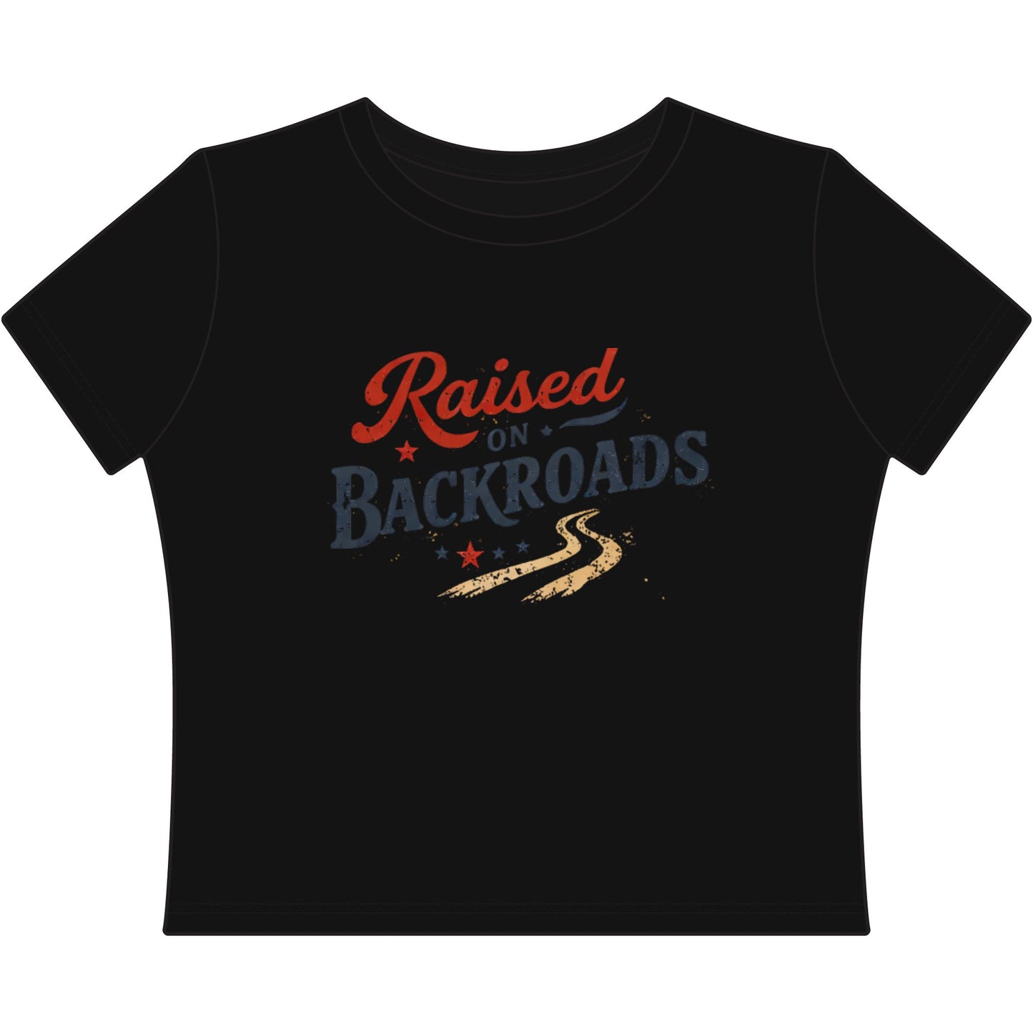 Raised on Backroads Cropped Tee • Americana Graphic Baby Tee • Country Roads Shirt for Women