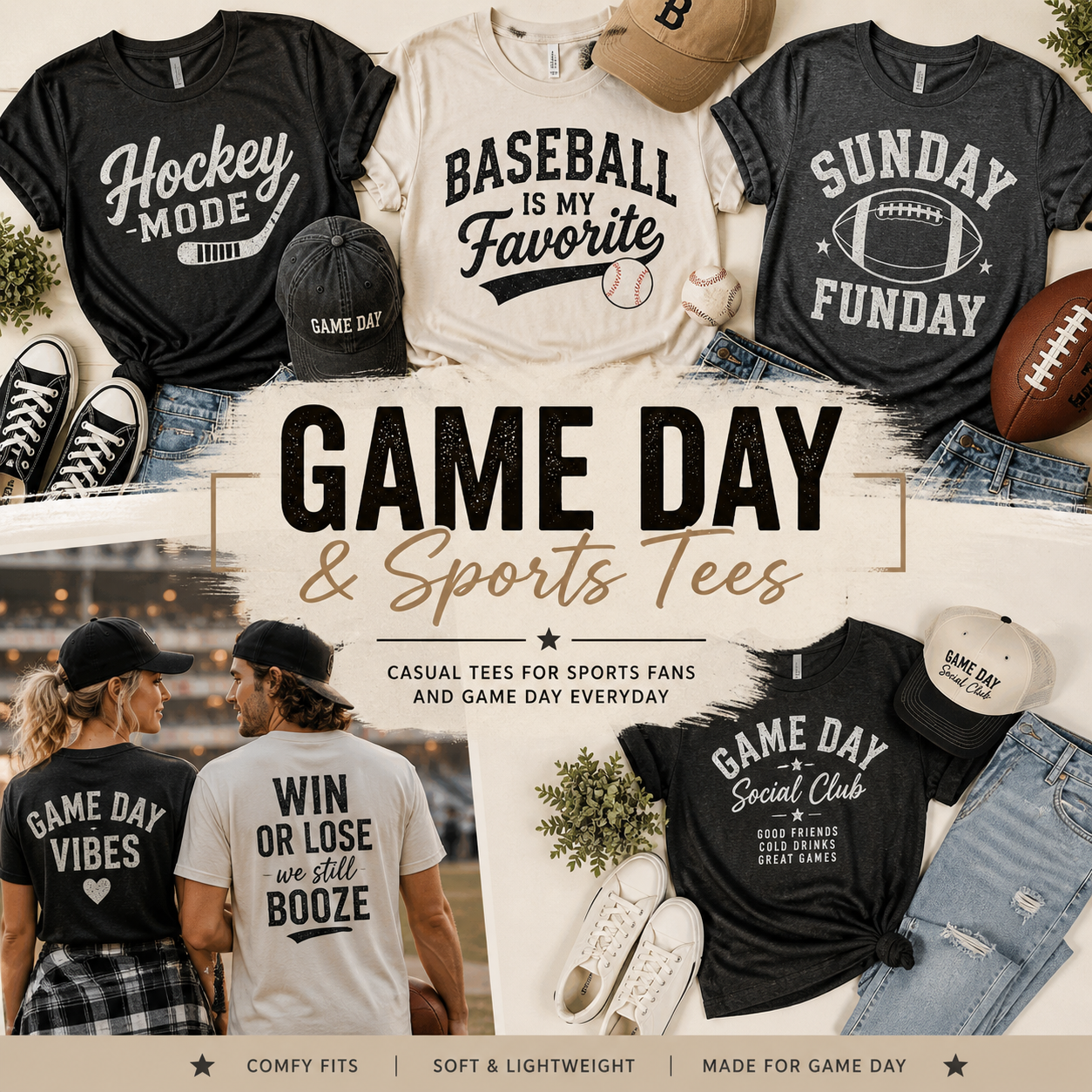 👉 game day and sports tees collection casual fan shirts neutral outfit style
