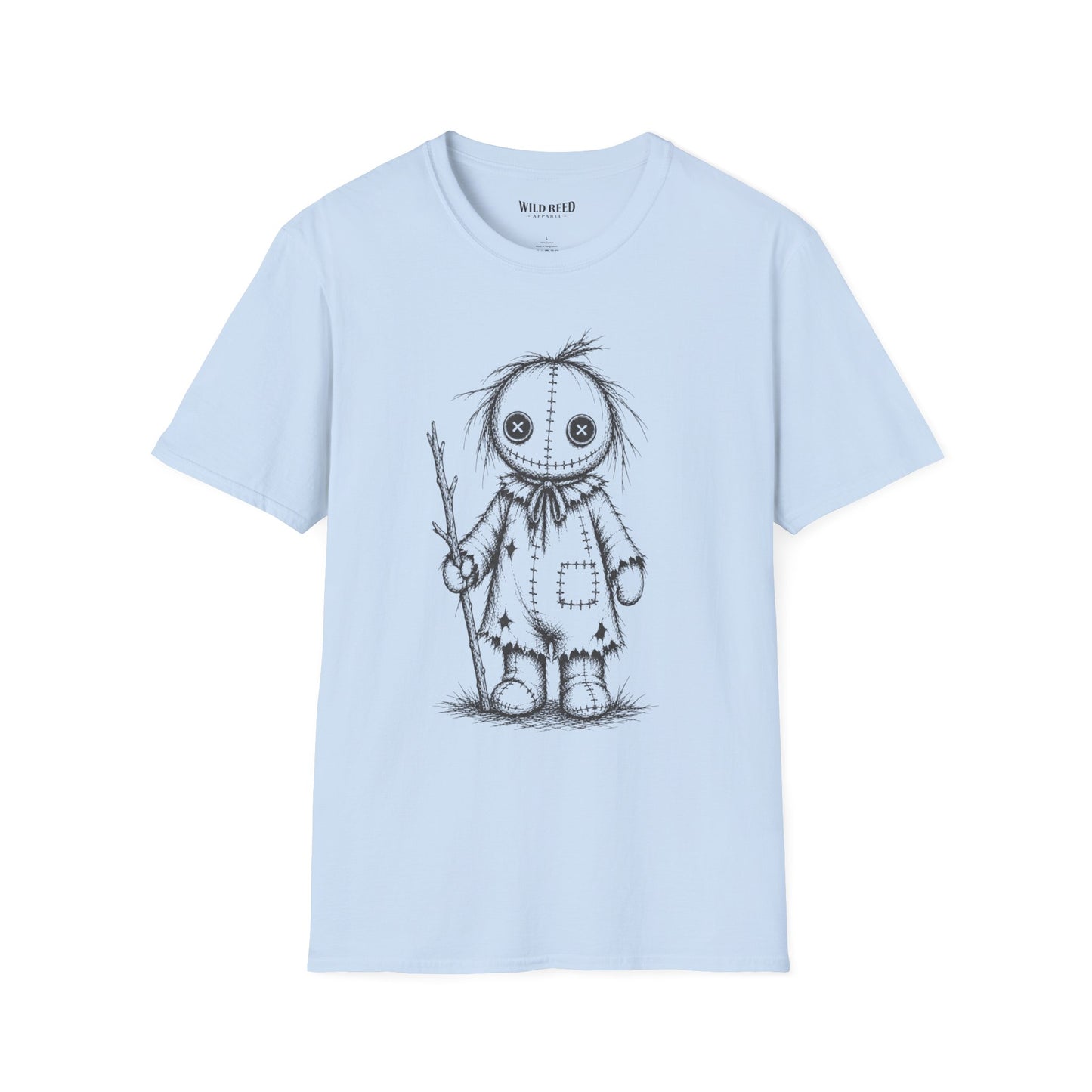 Wild Reed Apparel Creepy Ragdoll Halloween Shirt | Vintage Scarecrow Graphic Tee | Spooky Season Unisex T-Shirt