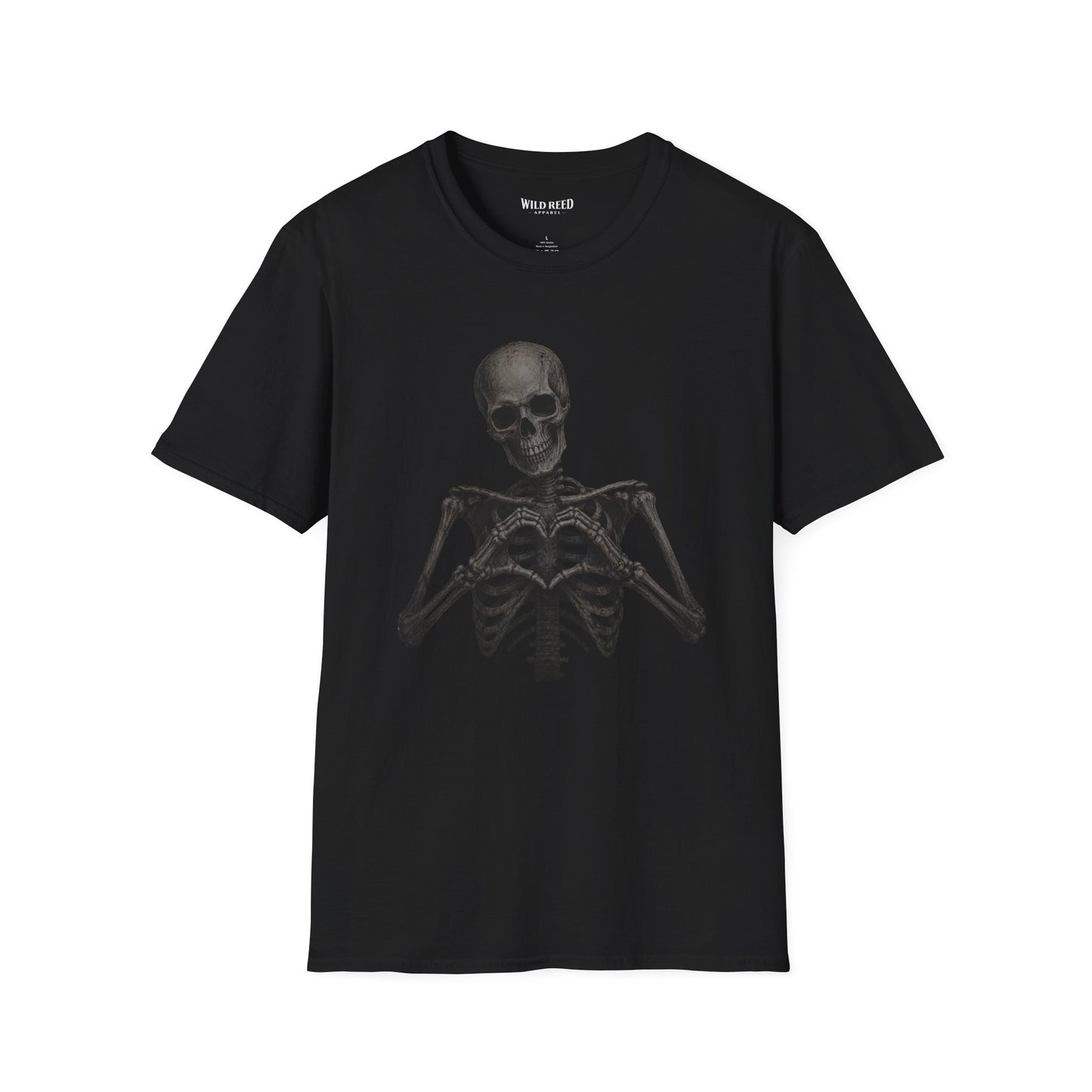 Skeleton Heart Hands Stealth Black-on-Black Graphic Tee