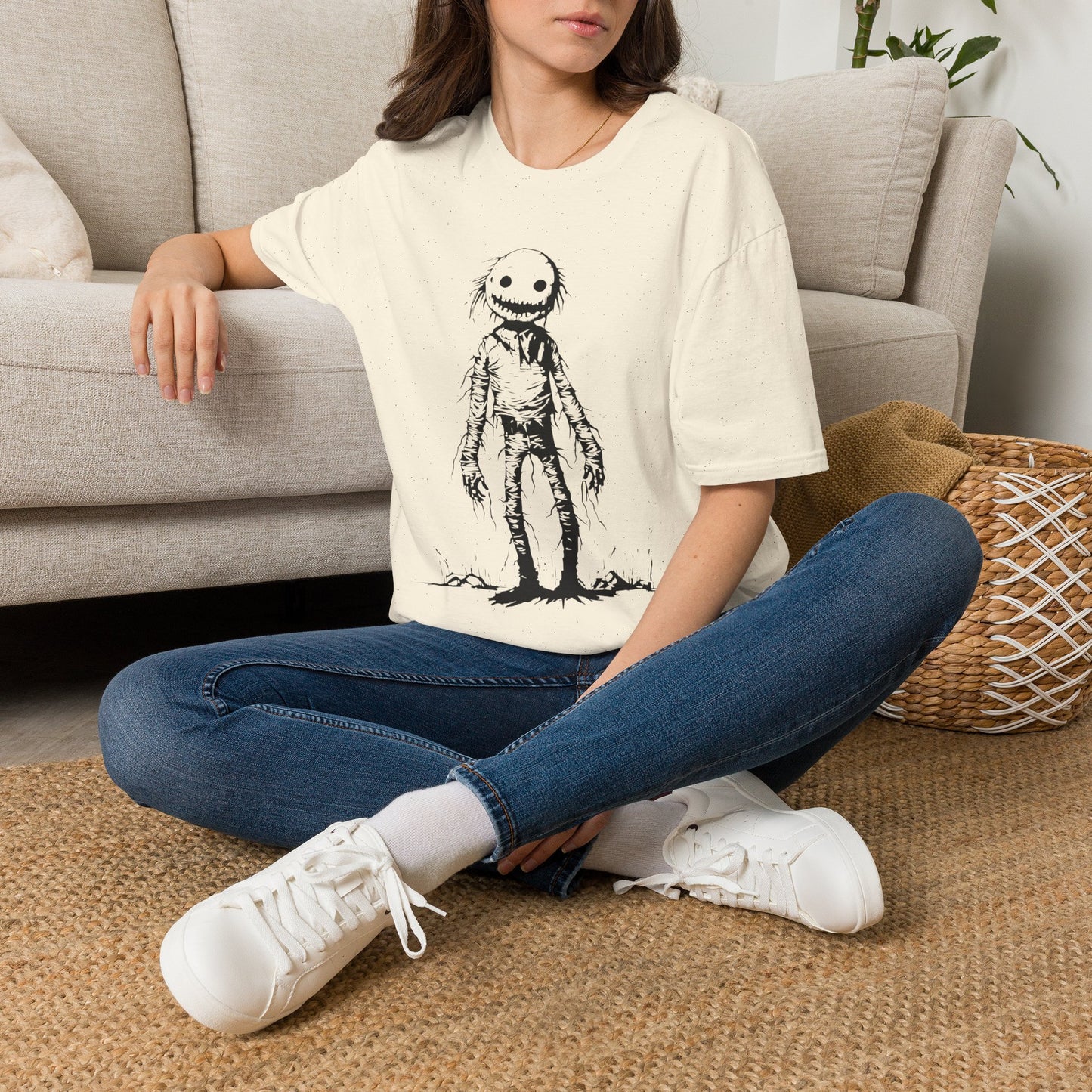Wild Reed Apparel Creepy Smiley Monster Halloween Shirt | Vintage Horror Graphic Tee