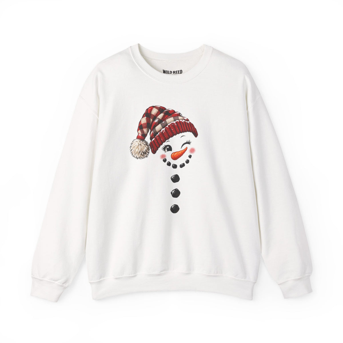Snowman Face Red Plaid Hat Crewneck Sweatshirt
