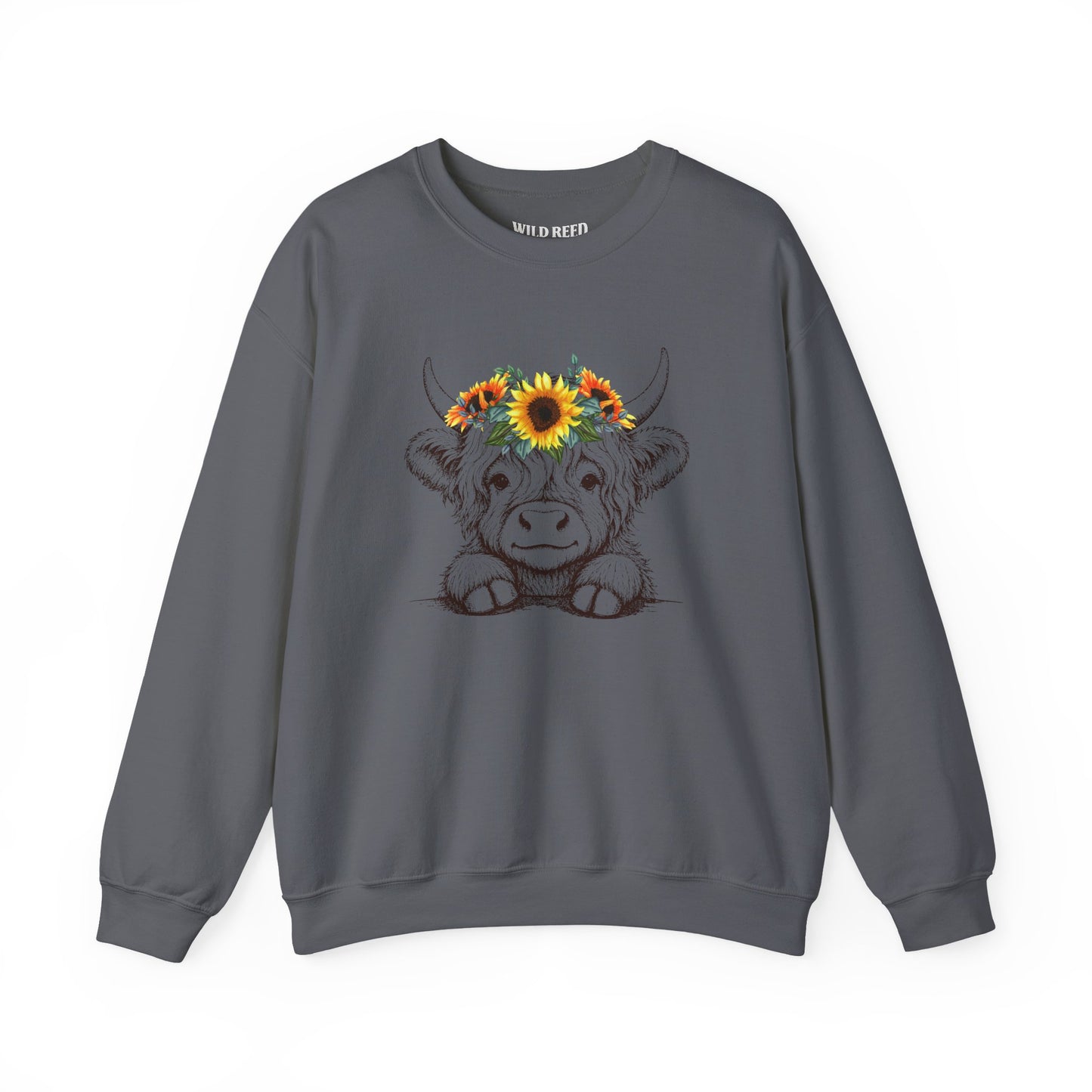Baby Highland Cow Sunflower Crown Graphic Tee | Cute Floral Cow Shirt | Wild Reed Apparel