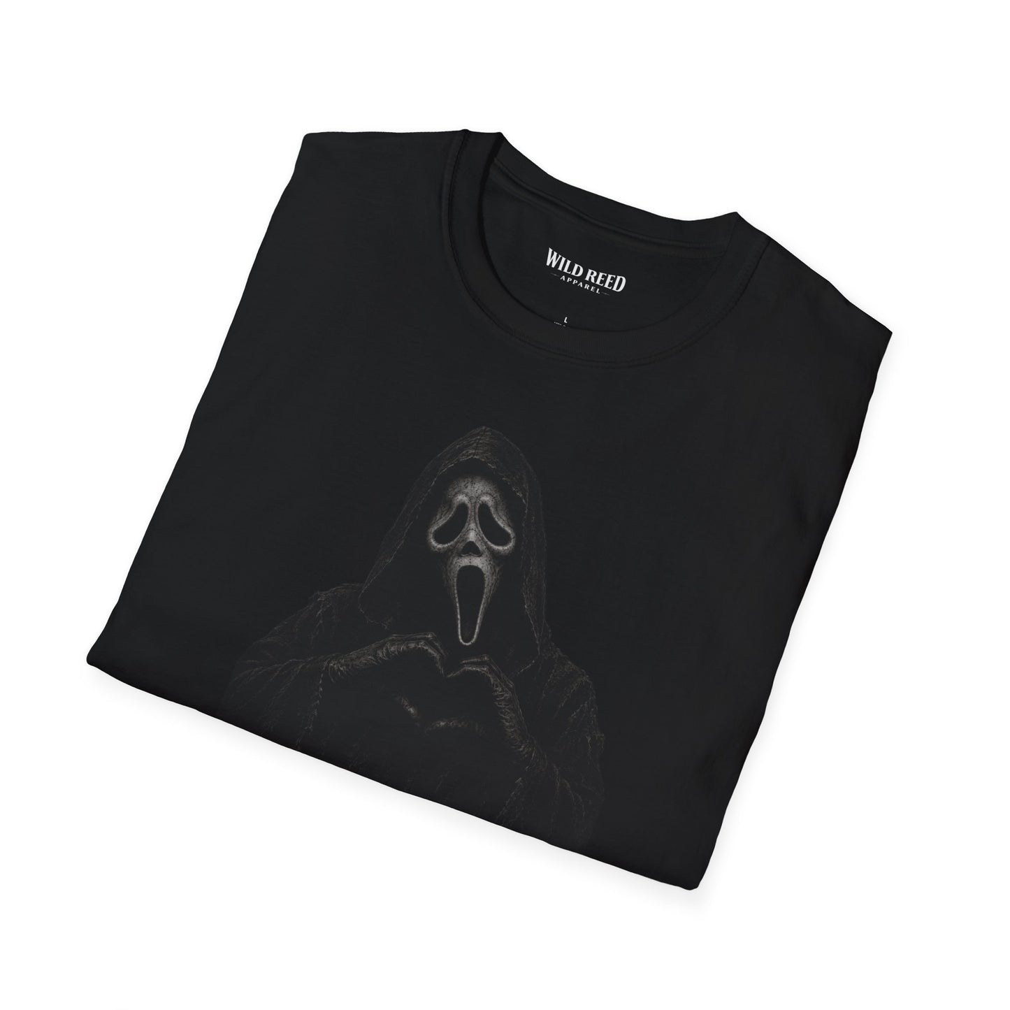 Screaming Mask Heart Hands Stealth Black-on-Black Graphic Tee