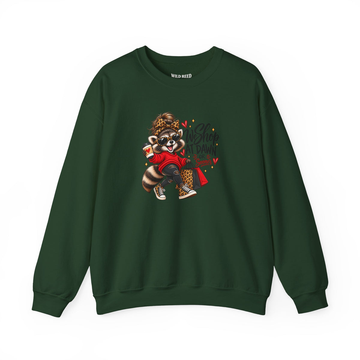 We Shop at Dawn Raccoon Sweatshirt | Funny Black Friday Crewneck