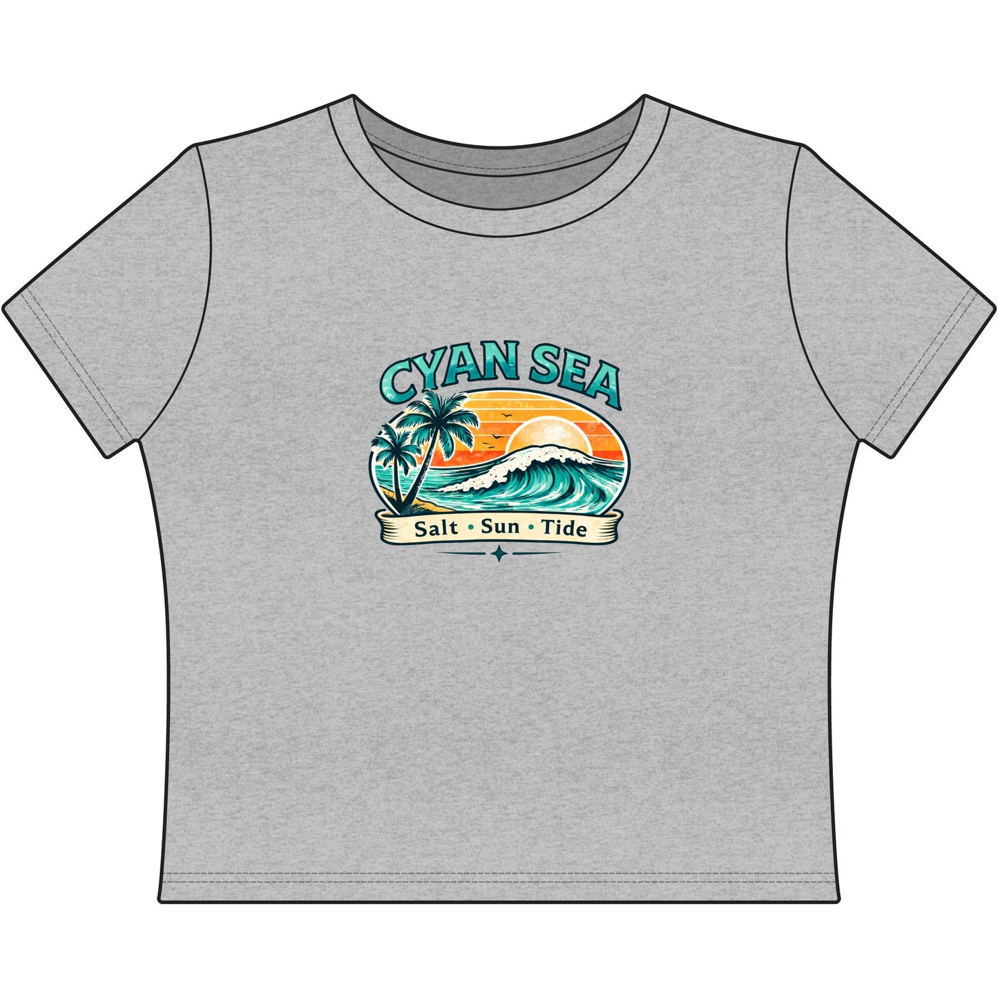 Cyan Sea Cropped Tee – Markantes Logo auf der Brust