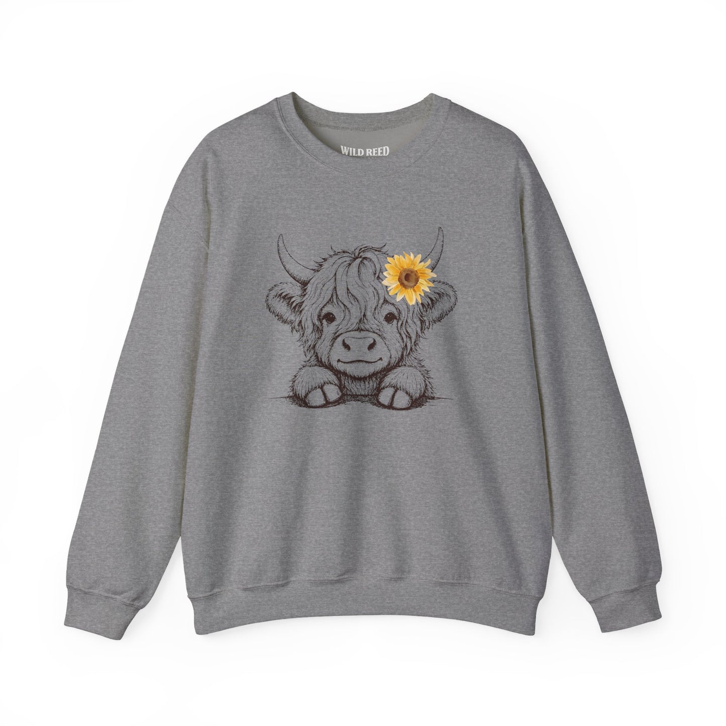 Baby Highland Cow Sunflower Sweatshirt | Cute Country Crewneck | Gildan 18000 | Wild Reed Apparel