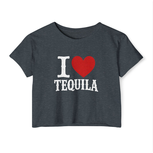 I Heart Tequila bauchfreies T-Shirt | Lustiges Tequila Shirt | Festival Crop Top | Country Konzert Outfit | Mädelsausflug Shirt | Western Boutique Style