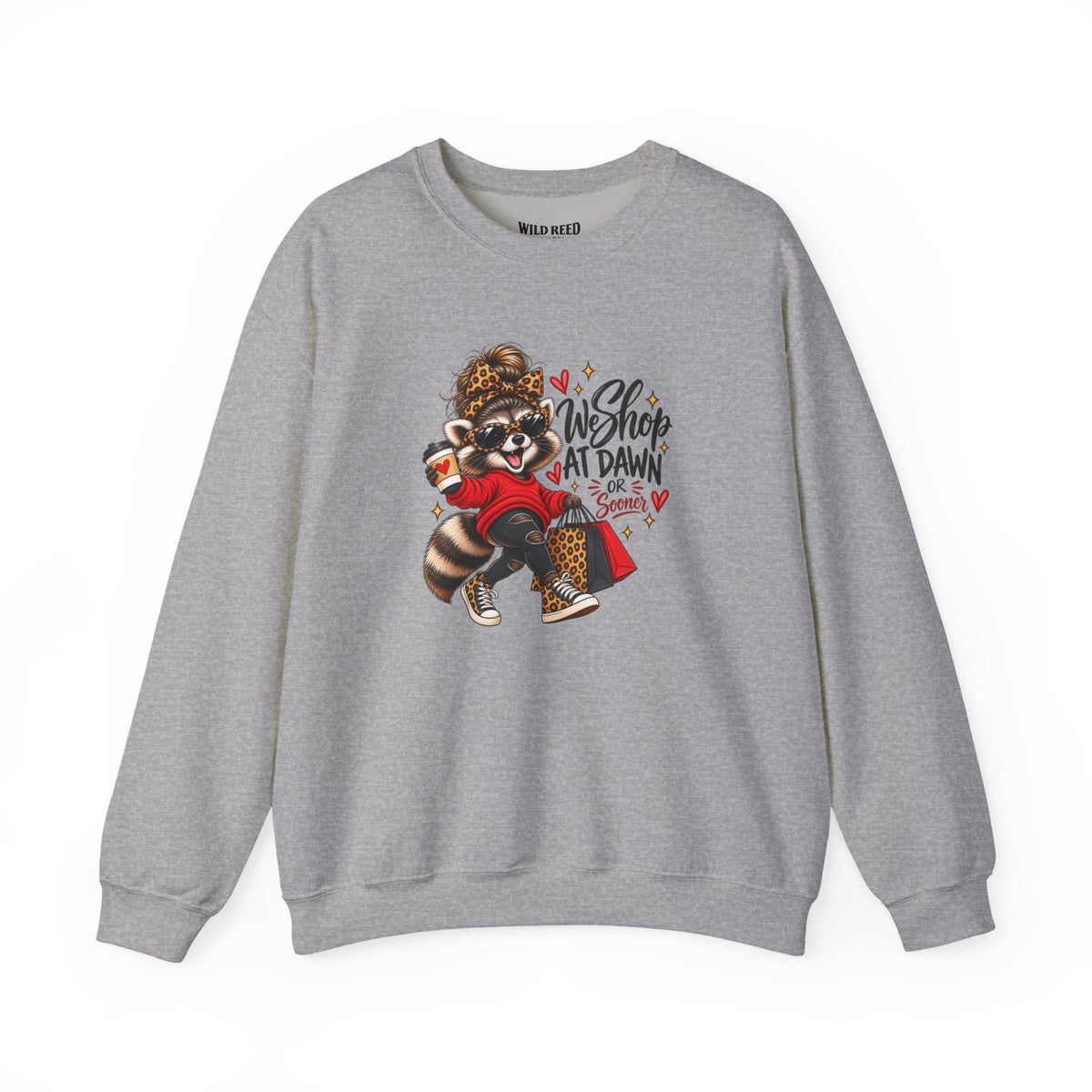 We Shop at Dawn Raccoon Sweatshirt | Funny Black Friday Crewneck