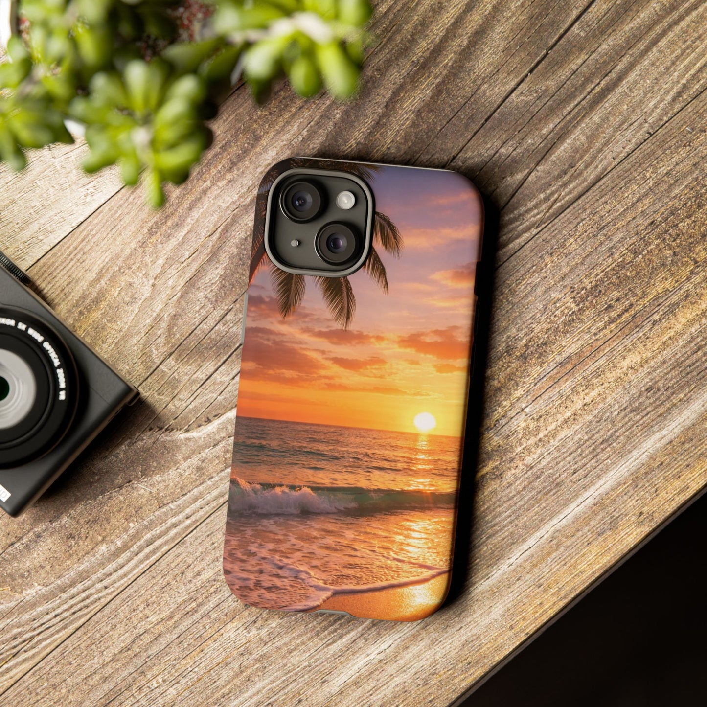 Golden Hour Beach Case — Tropical Palm Sunset Protective Case