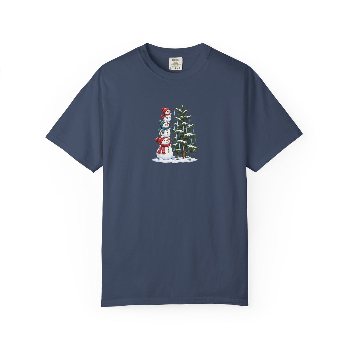 Snowmen Decorating Christmas Tree Graphic Tee | Cute Holiday Shirt