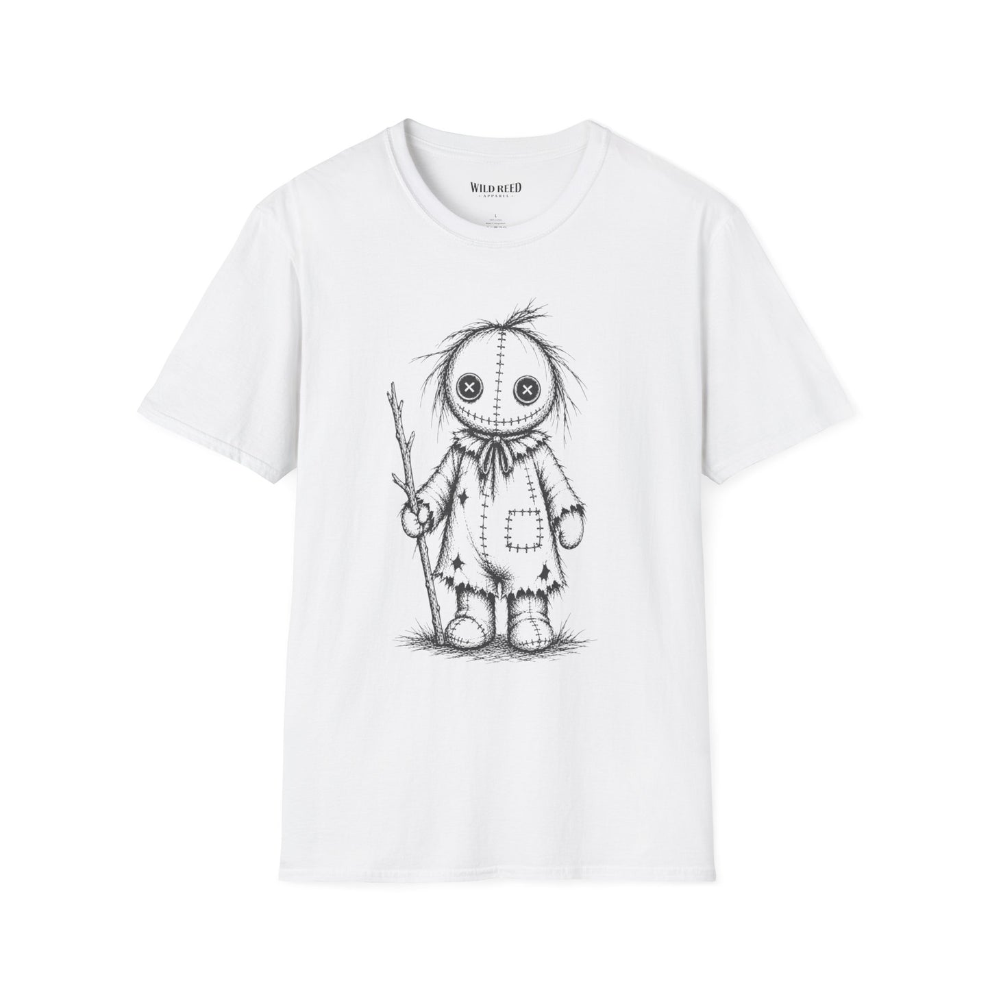 Wild Reed Apparel Creepy Ragdoll Halloween Shirt | Vintage Scarecrow Graphic Tee | Spooky Season Unisex T-Shirt
