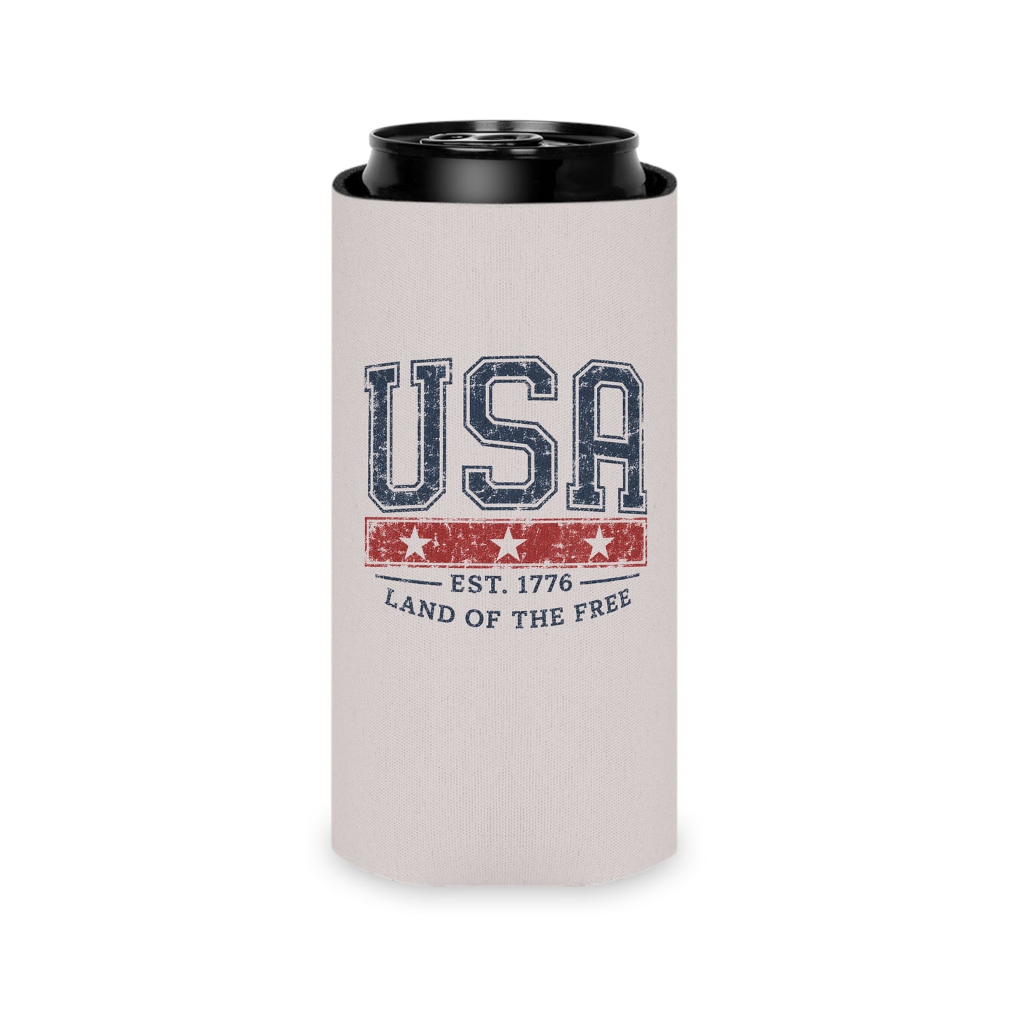 Vintage USA Patriotic Can Cooler Sleeve – Est. 1776 Americana Drink Koozie
