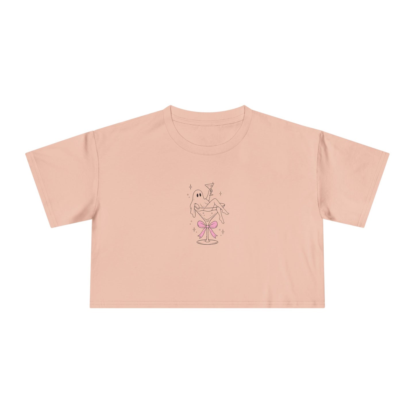 Martini Ghost Crop Tee – Cute Halloween Cocktail Graphic Shirt