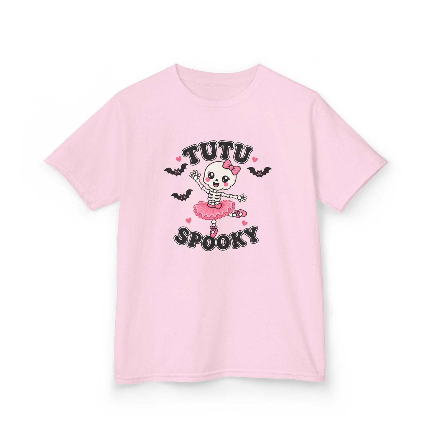 Tutu Spooky Kids Halloween T-Shirt | Cute Skeleton Ballerina Shirt | Girls Pink Halloween Tee