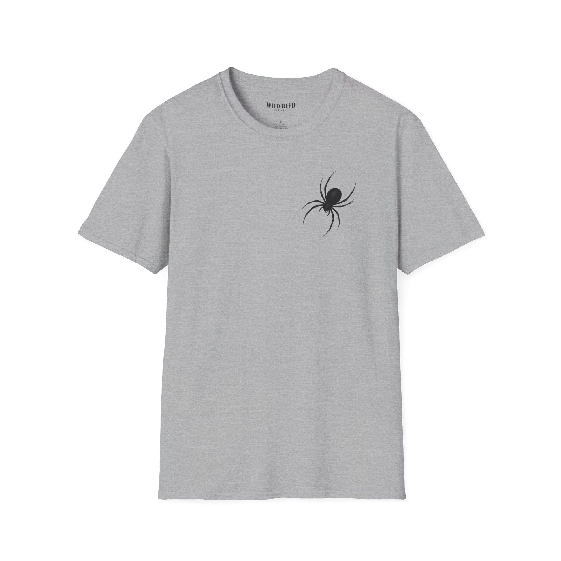 Black Spider graphic gray tee with a subtle black spider chest print
