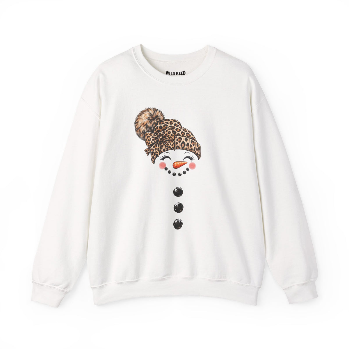 Leopard Print Hat Snowman Face Crewneck Sweatshirt