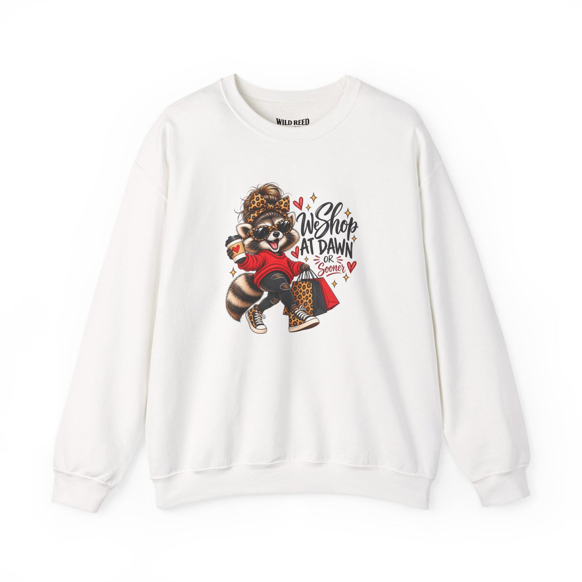 We Shop at Dawn Raccoon Sweatshirt | Funny Black Friday Crewneck