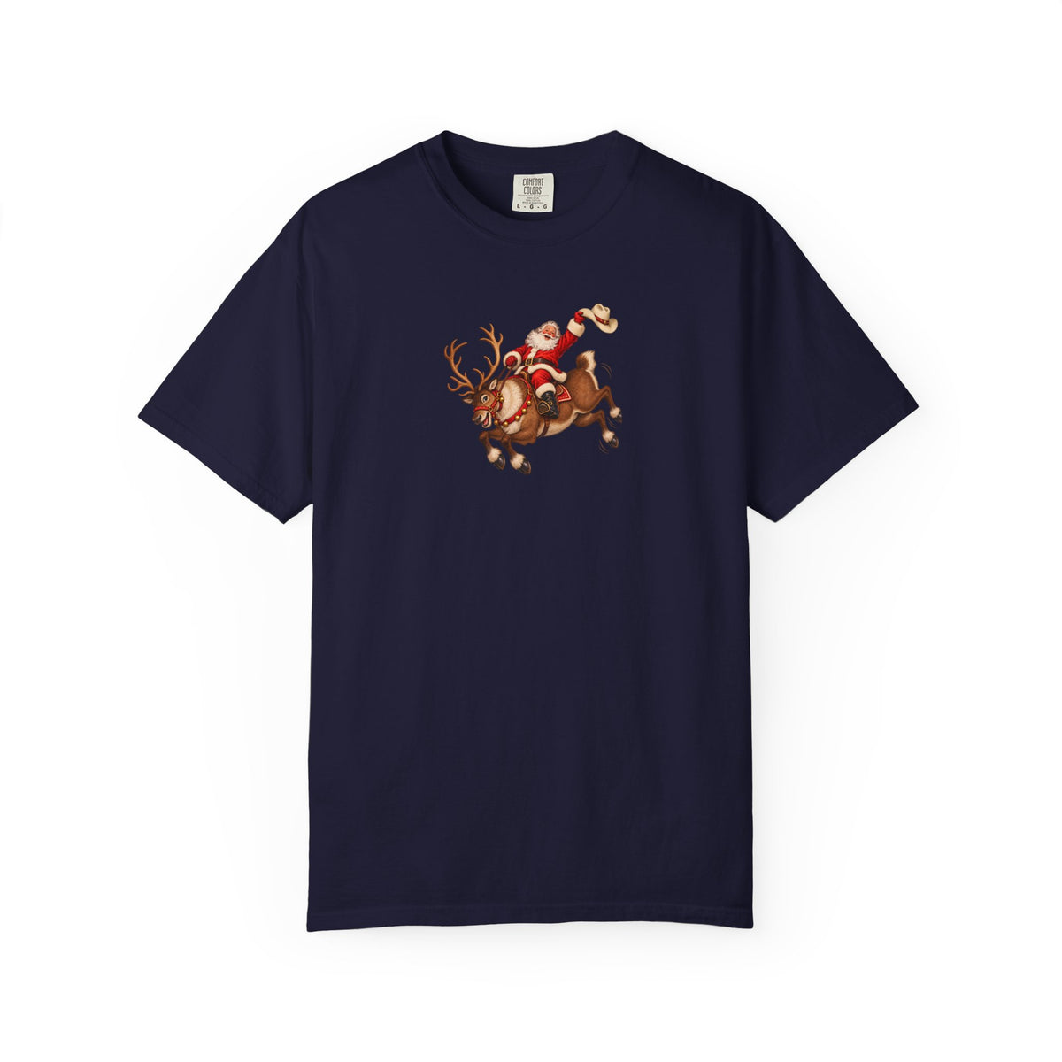 Santa Riding a Bucking Reindeer Graphic Tee | Western Christmas Shirt