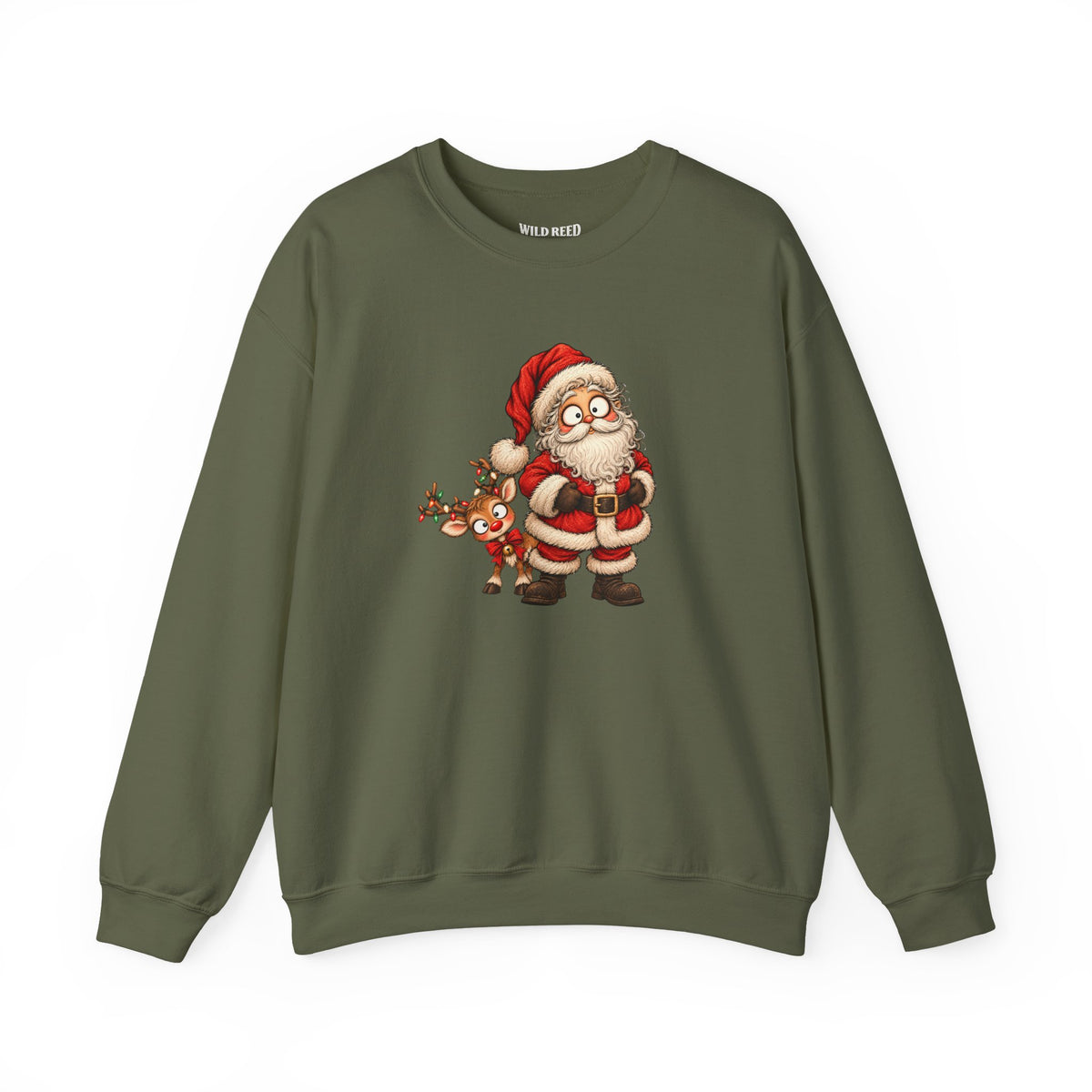 Vintage Santa & Reindeer Christmas Sweatshirt | Cute Retro Holiday Crewneck