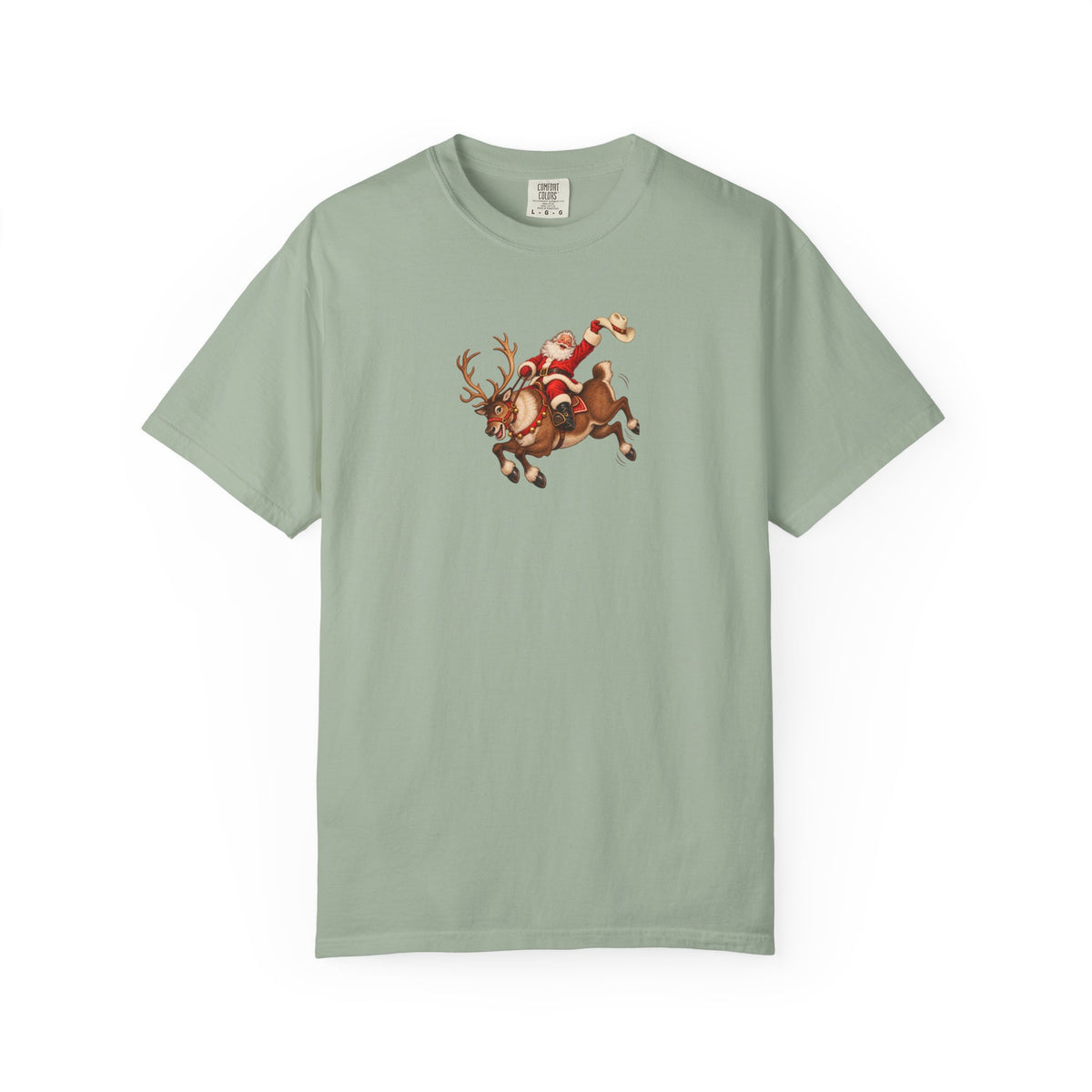 Santa Riding a Bucking Reindeer Graphic Tee | Western Christmas Shirt