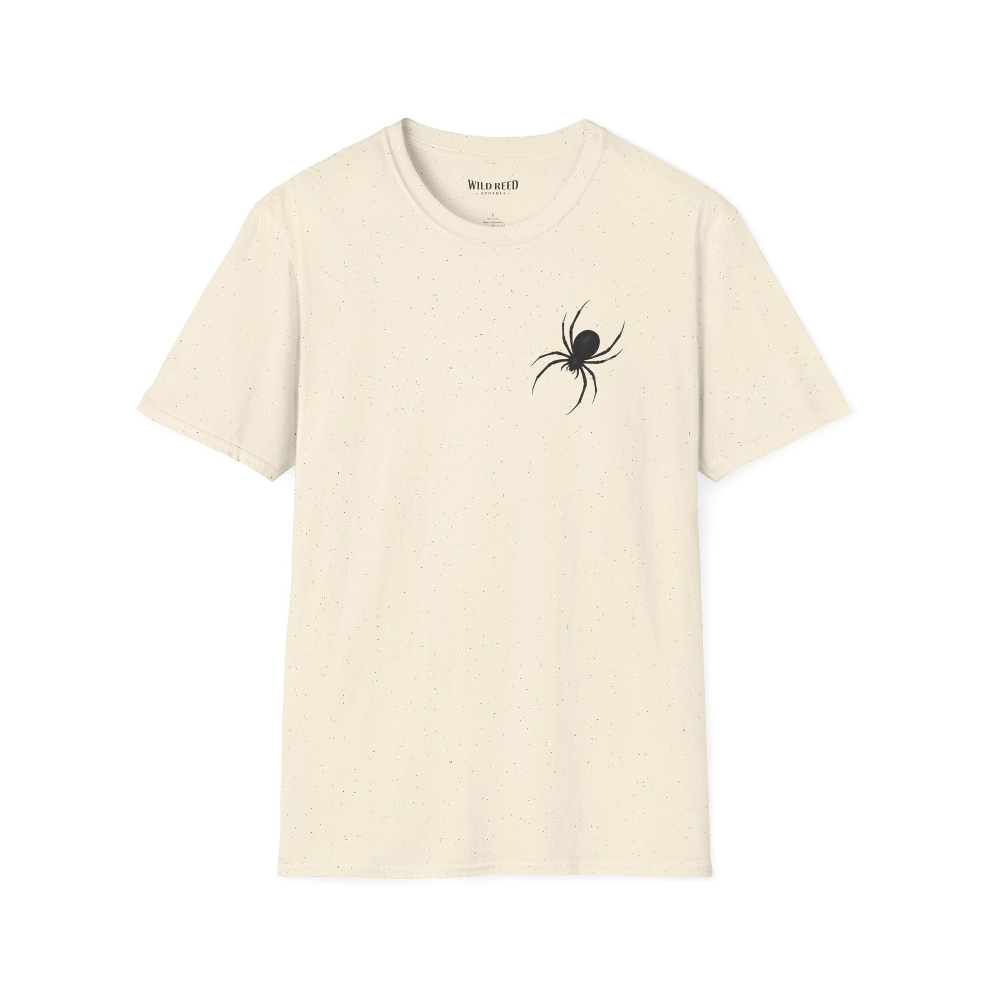Black Spider graphic ivory tee with a subtle black spider chest print
