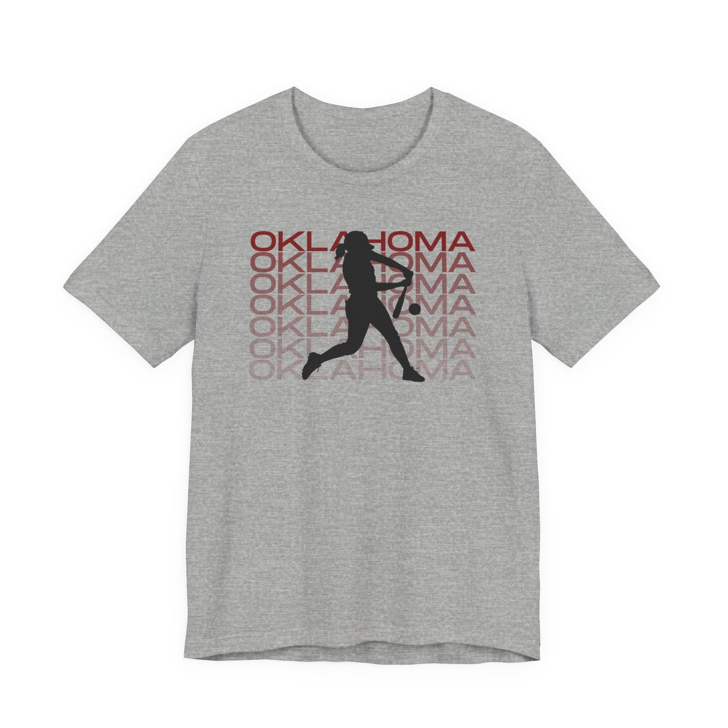 Oklahoma softball graphic tee on athletic heather with repeating softball design for game day outfits and softball fans