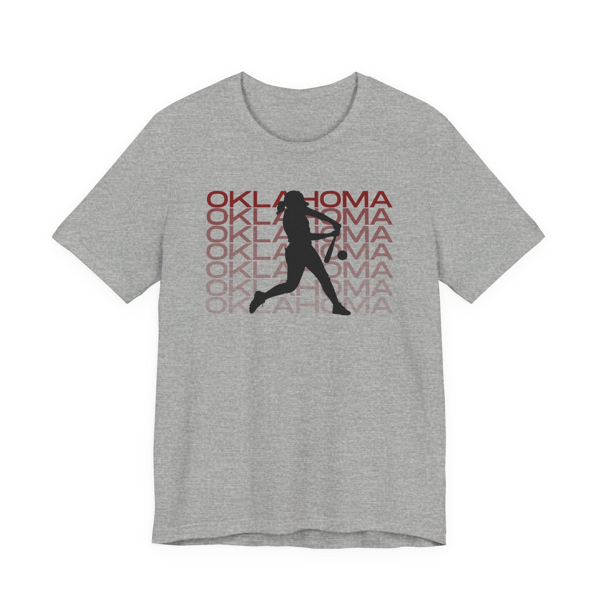 Oklahoma softball graphic tee on athletic heather with repeating softball design for game day outfits and softball fans