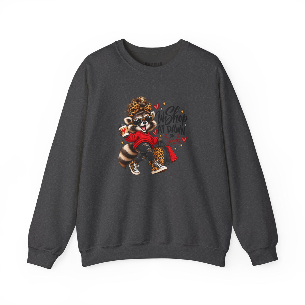 We Shop at Dawn Raccoon Sweatshirt | Funny Black Friday Crewneck