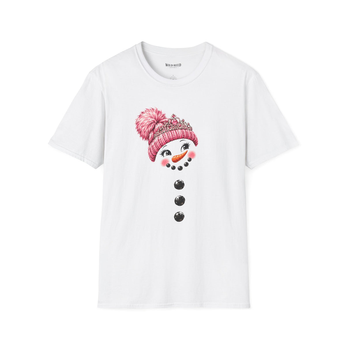 Pink Snowman Face T-Shirt | Cute Christmas Graphic Tee