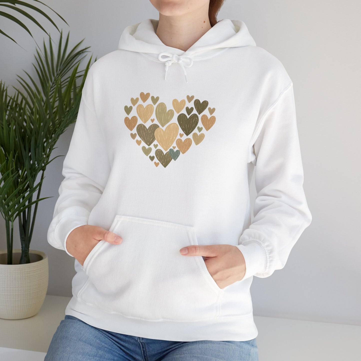 Imperfect Heart Hoodie | Latte Heart Cluster Graphic Hoodie | Cozy Minimalist Heart Sweatshirt