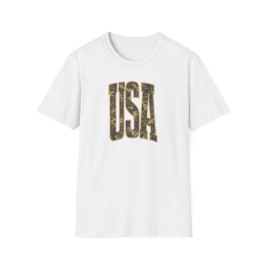 USA Vintage Camo Graphic T-Shirt | Patriotic Distressed USA Tee | Softstyle Unisex Shirt
