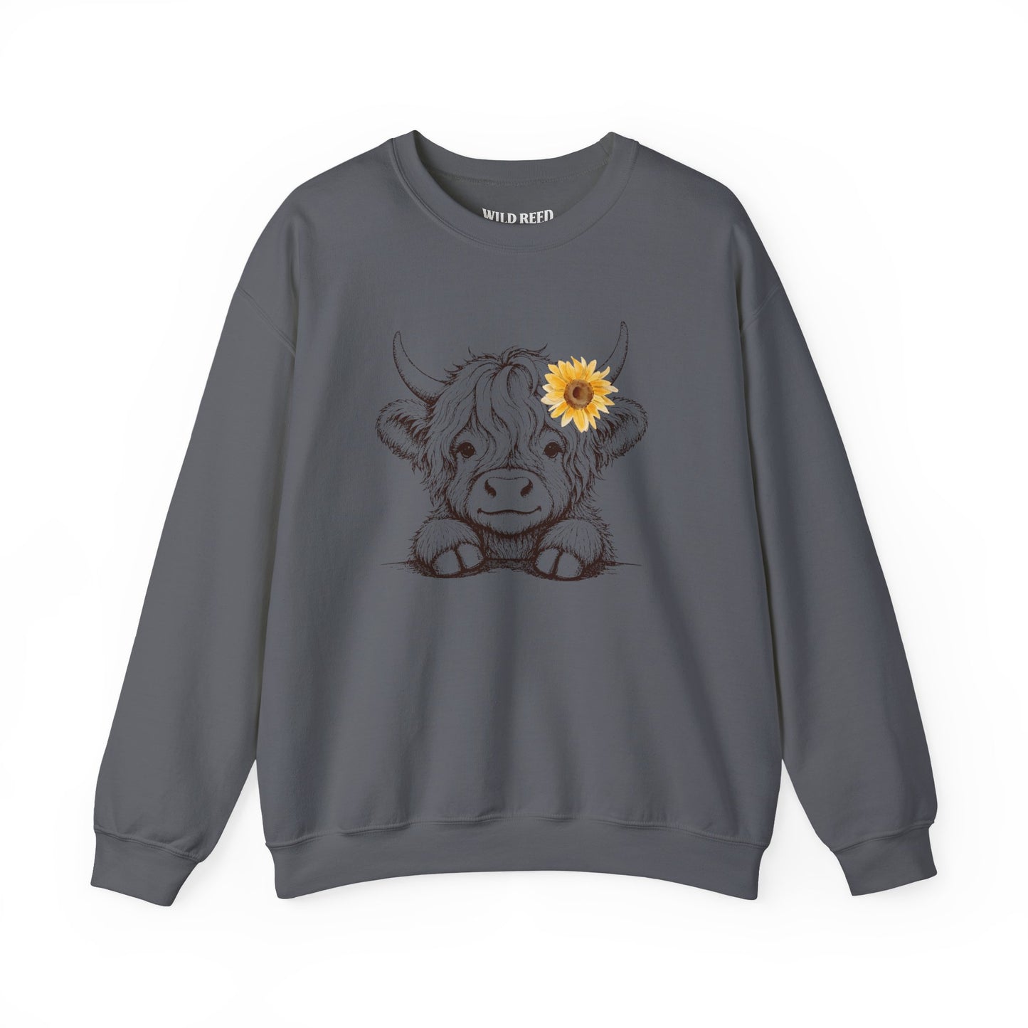 Baby Highland Cow Sunflower Sweatshirt | Cute Country Crewneck | Gildan 18000 | Wild Reed Apparel