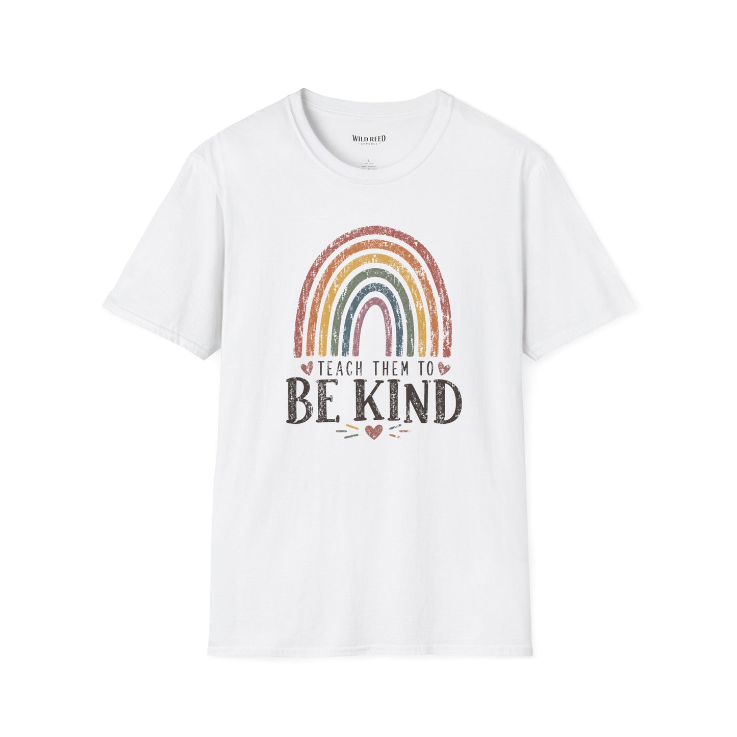 Teach Them to Be Kind Teacher Shirt | Rainbow Teacher Tee | Inspirational Back to School Graphic T-Shirt