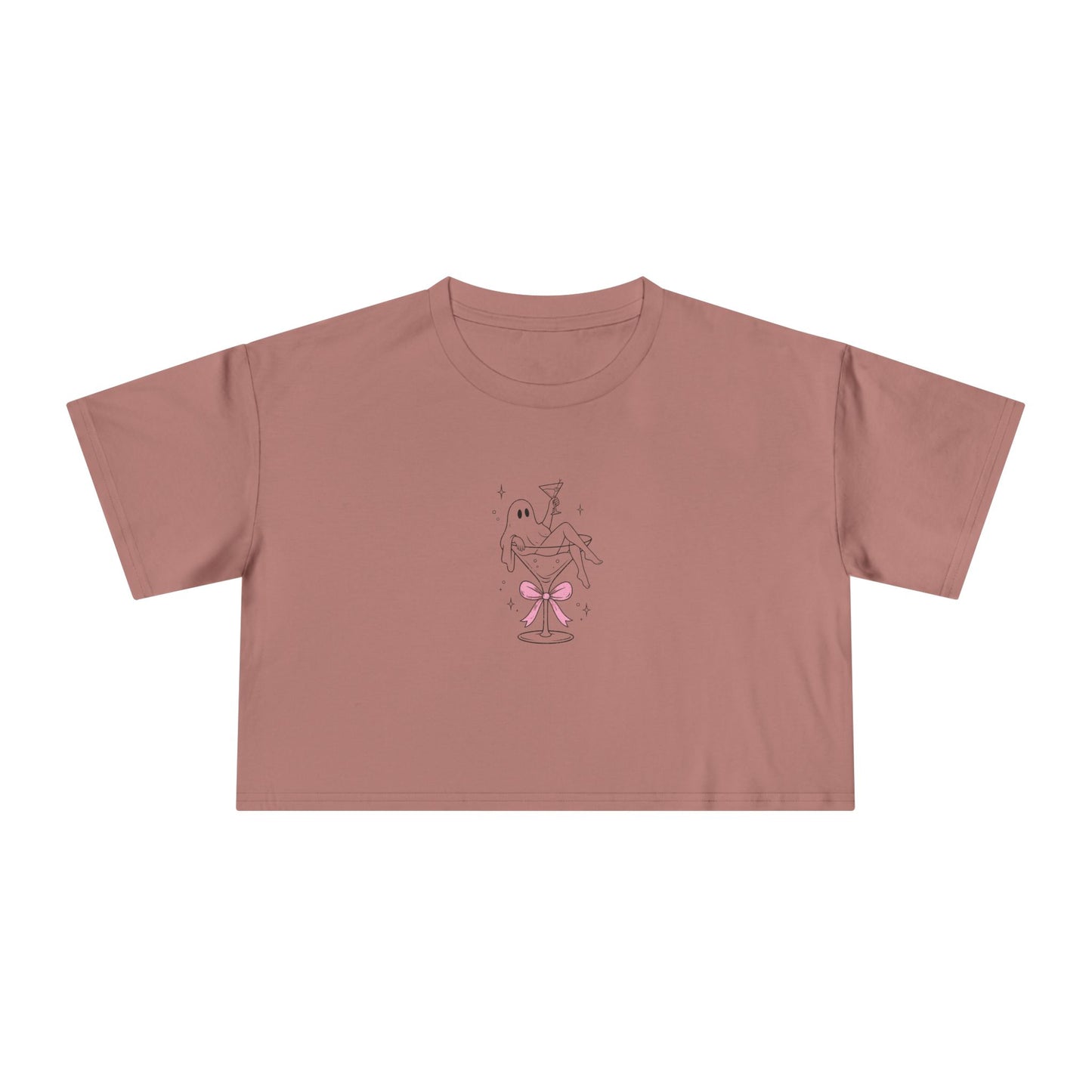 Martini Ghost Crop Tee – Cute Halloween Cocktail Graphic Shirt