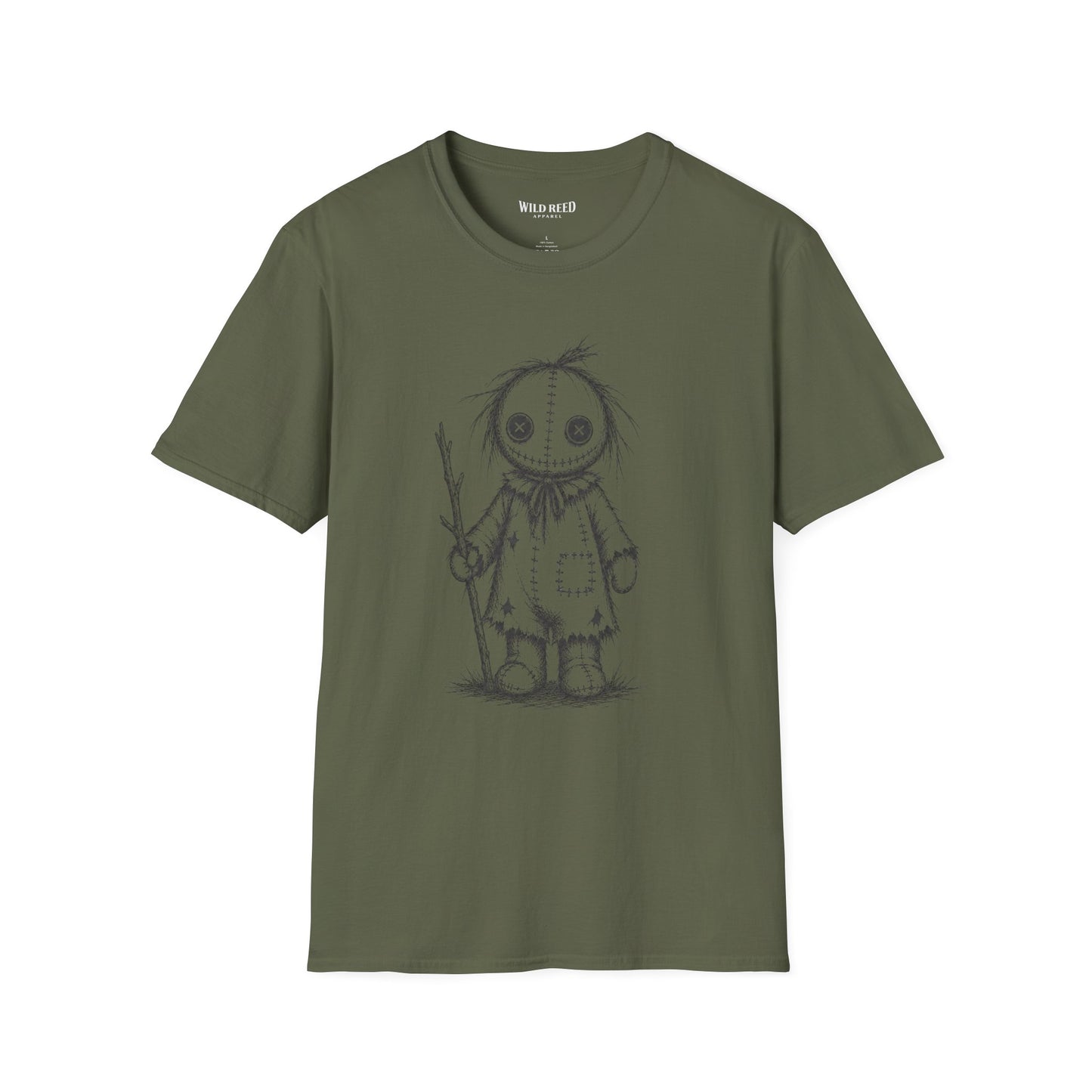 Wild Reed Apparel Creepy Ragdoll Halloween Shirt | Vintage Scarecrow Graphic Tee | Spooky Season Unisex T-Shirt