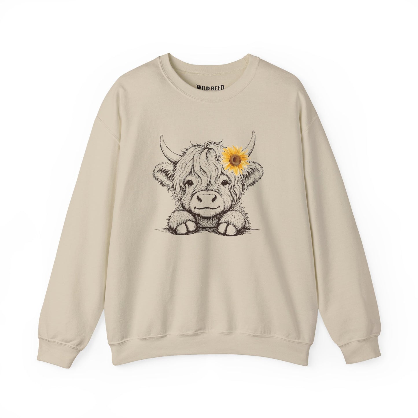 Baby Highland Cow Sunflower Sweatshirt | Cute Country Crewneck | Gildan 18000 | Wild Reed Apparel