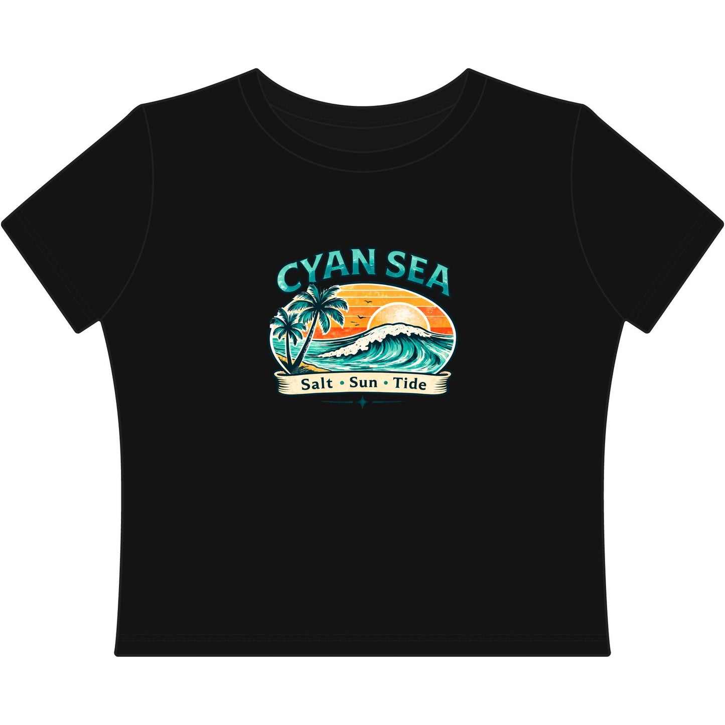 Cyan Sea Cropped Tee – Markantes Logo auf der Brust