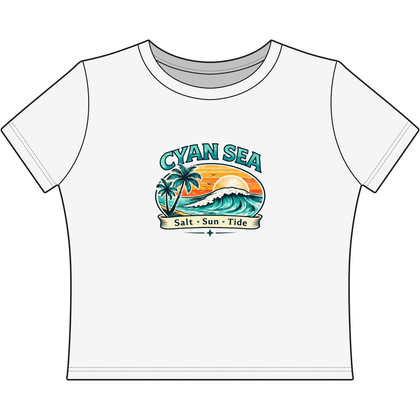 Cyan Sea Cropped Tee – Markantes Logo auf der Brust