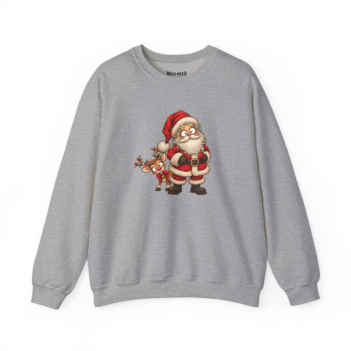 Vintage Santa & Reindeer Christmas Sweatshirt | Cute Retro Holiday Crewneck
