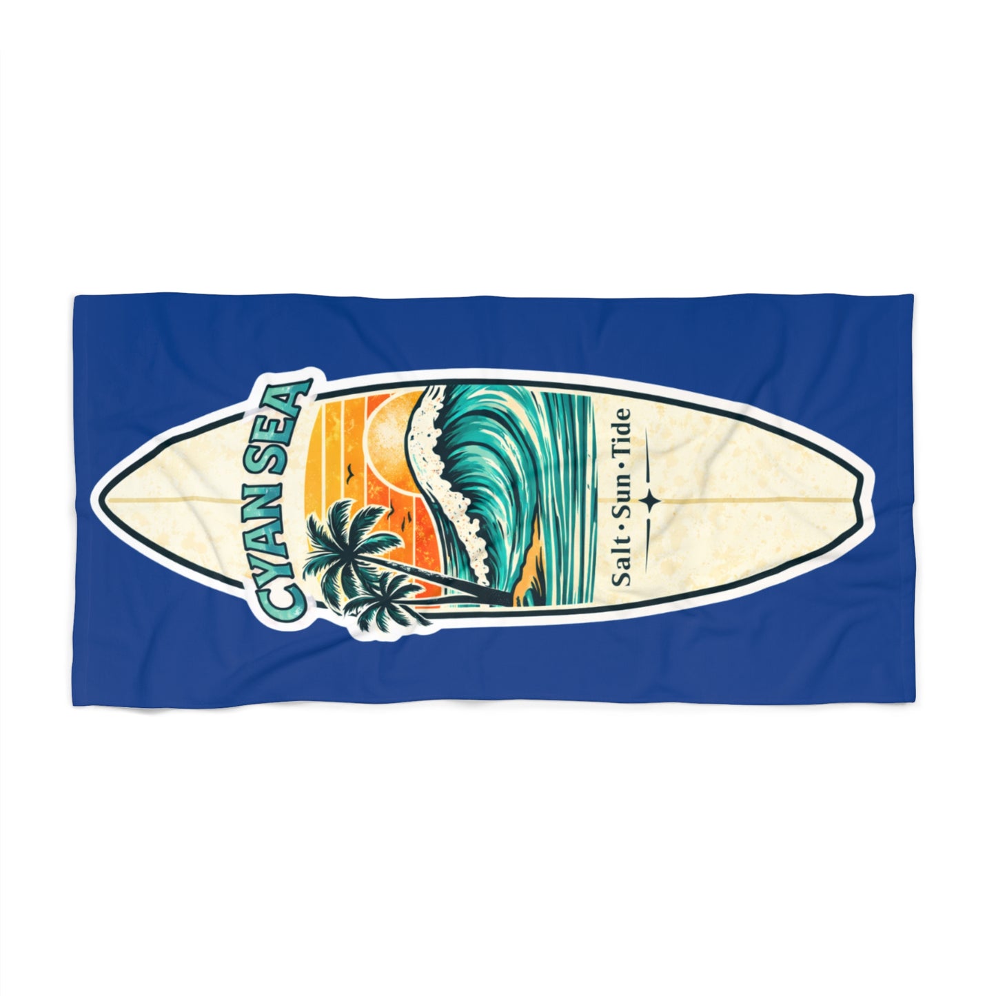 Cyan Sea Surfboard Beach Towel • Coastal Summer Towel • Ocean Inspired Beach & Pool Towel • Cyan Sea Collection