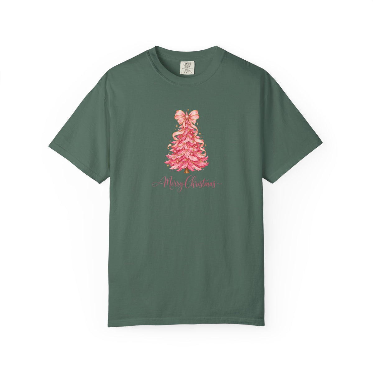 Pink Christmas Tree Graphic Tee | Merry Christmas Comfort Colors Shirt