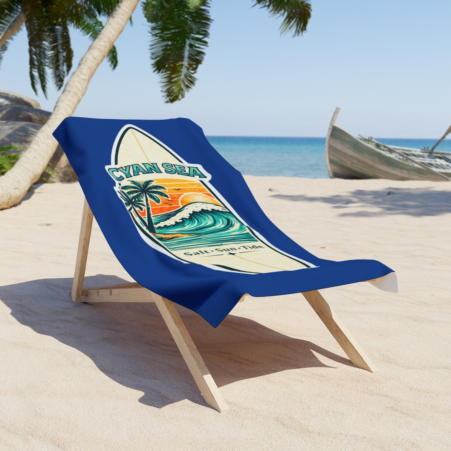 Cyan Sea Surfboard Beach Towel • Coastal Summer Towel • Ocean Inspired Beach & Pool Towel • Cyan Sea Collection