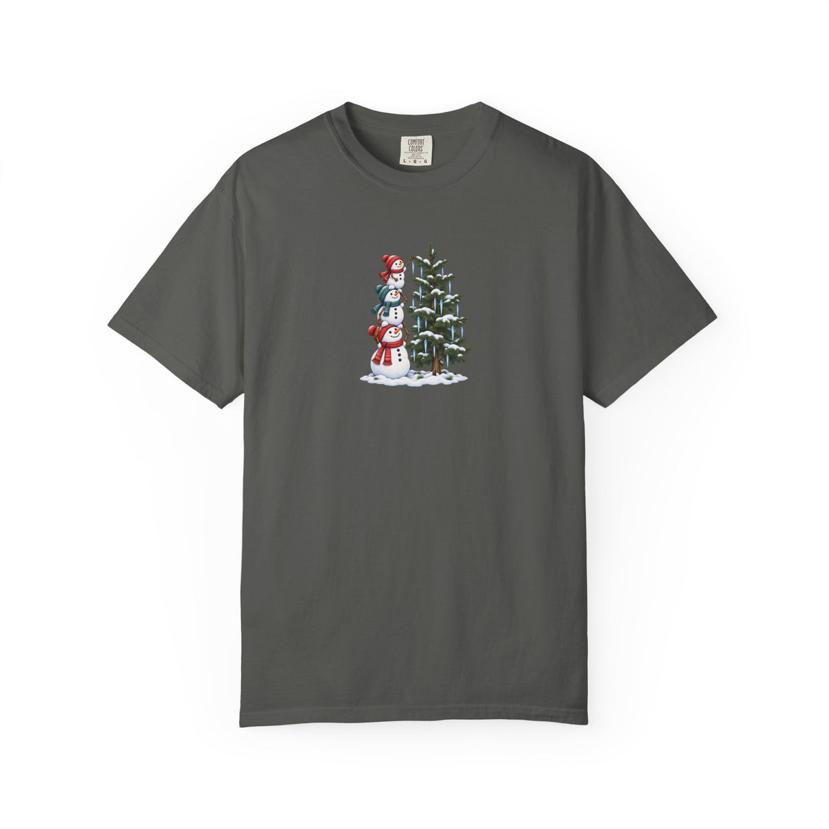 Snowmen Decorating Christmas Tree Graphic Tee | Cute Holiday Shirt