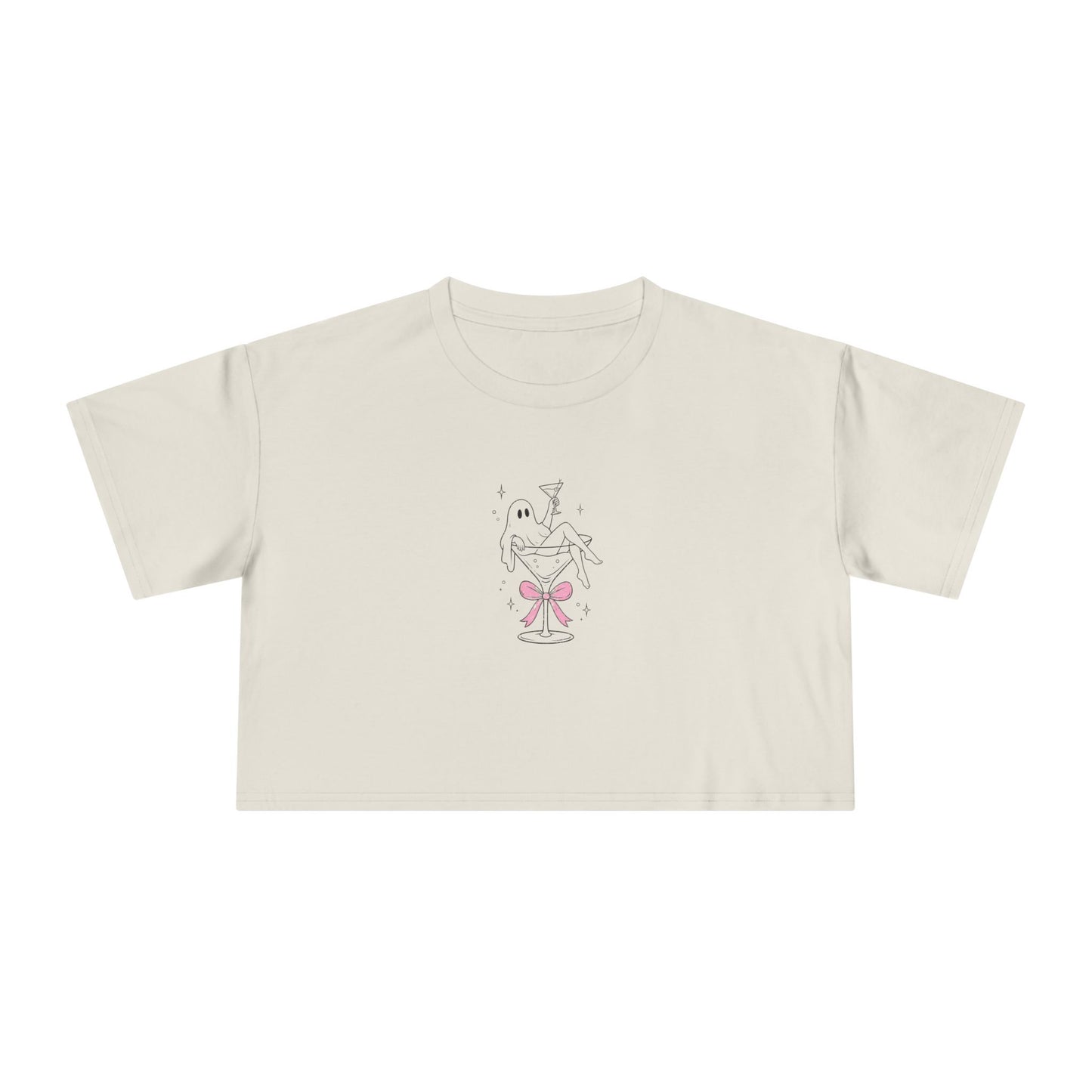 Martini Ghost Crop Tee – Cute Halloween Cocktail Graphic Shirt